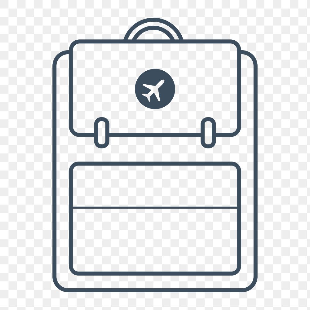PNG green travel backpack line icon, transparent background