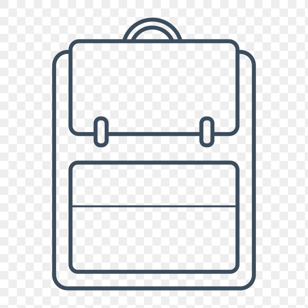 PNG simple school backpack line icon, transparent background