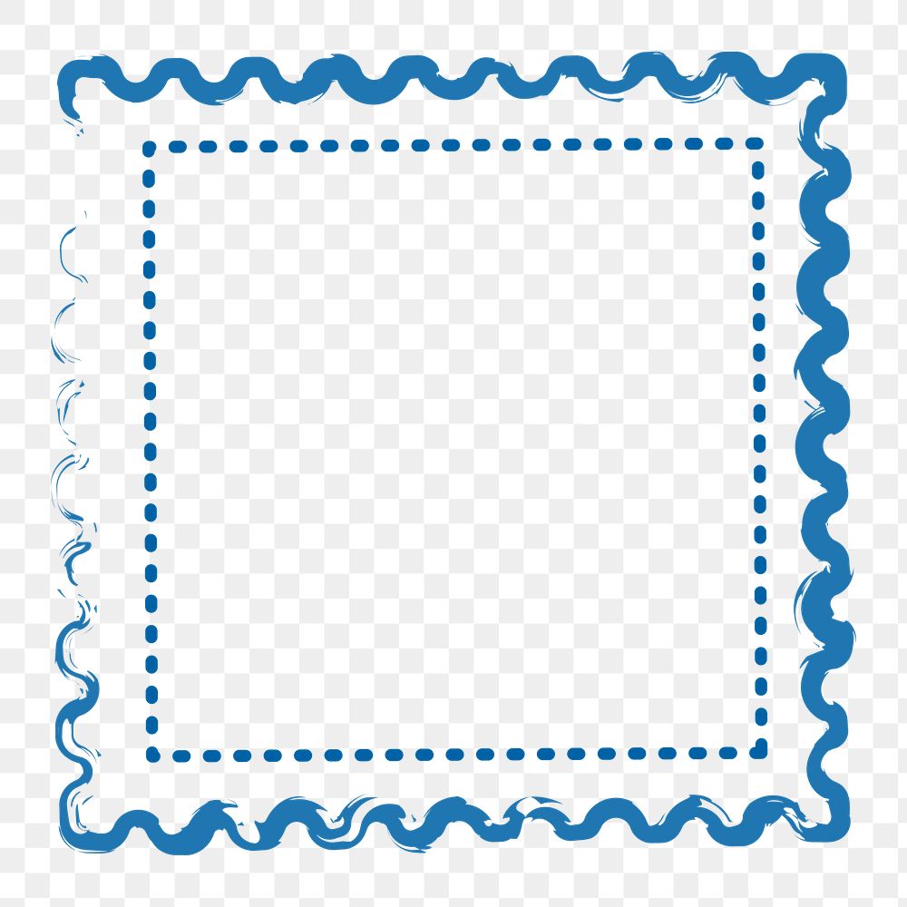 PNG blue outline postage stamp, transparent background