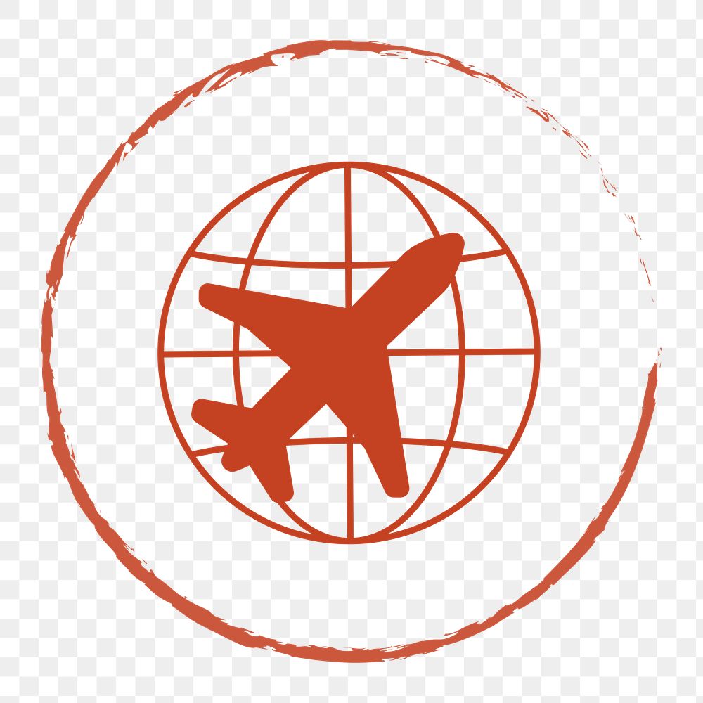 PNG red global travel line icon, transparent background
