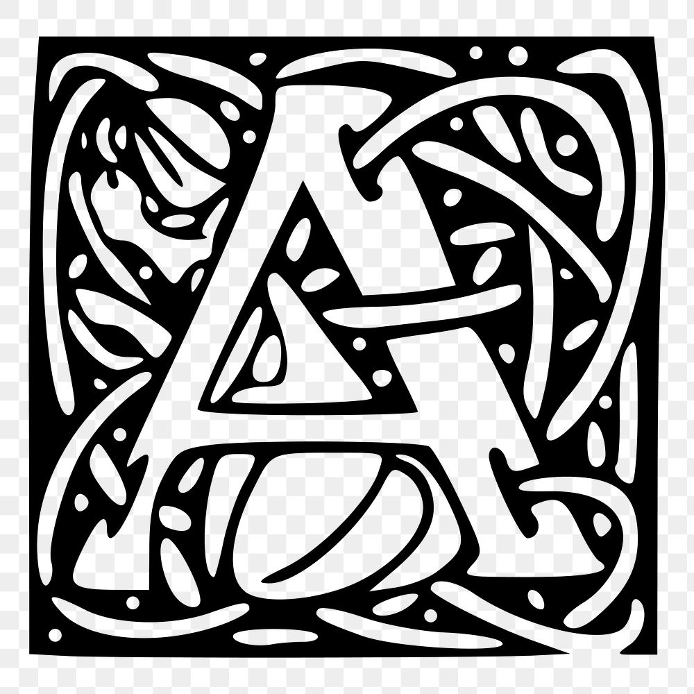 PNG Capital A alphabet letter, ornamental font design vintage illustration, transparent background. Free public domain CC0…