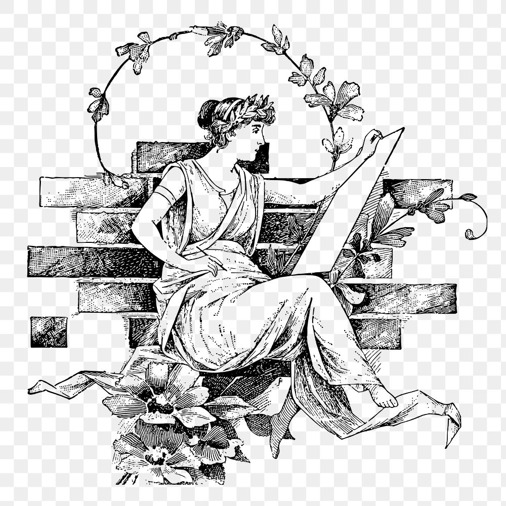 PNG Woman drawing vintage illustration, transparent background. 