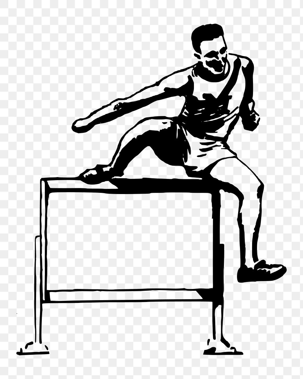 PNG Hurdling track athlete black and white vintage illustration, transparent background. Free public domain CC0 image.