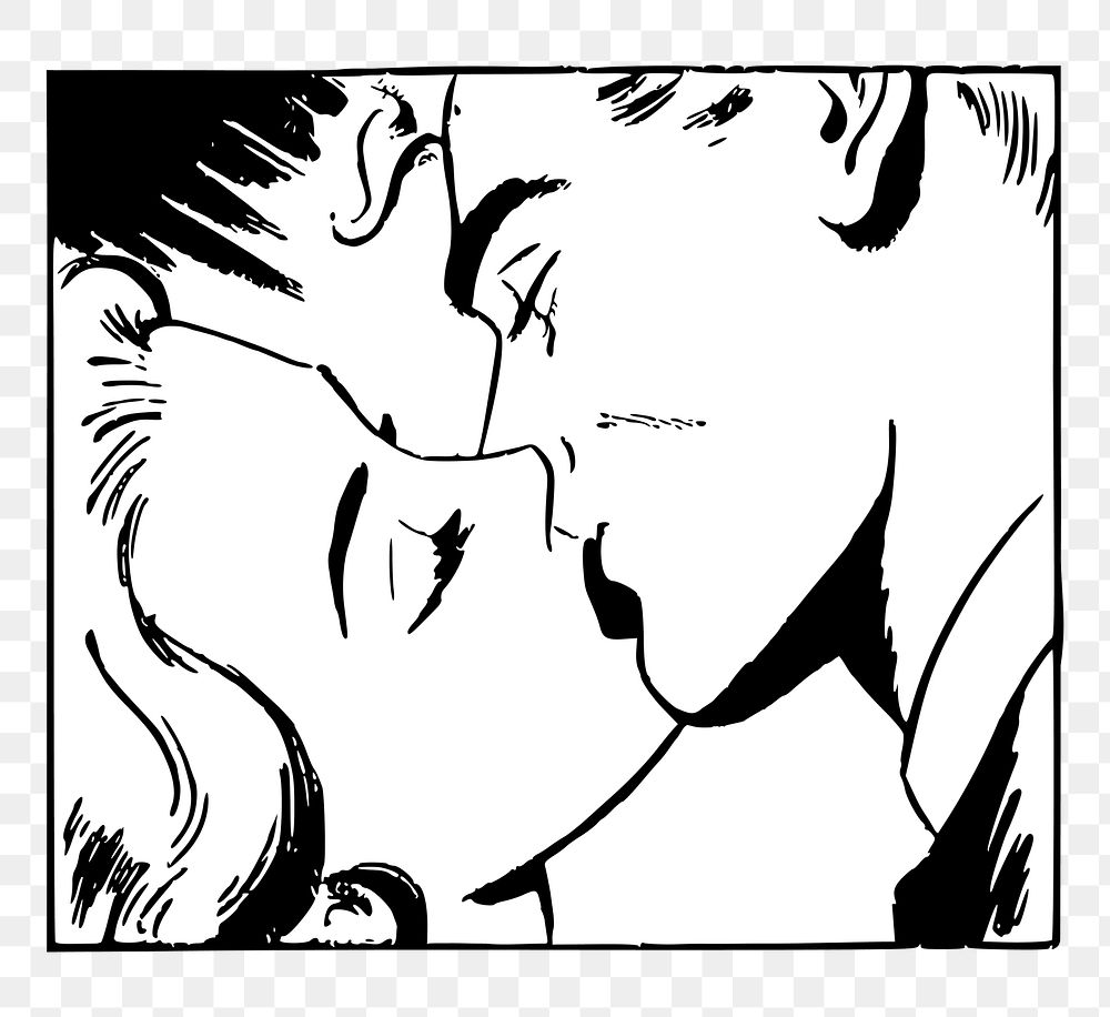 PNG Couple kissing black and white vintage  illustration, transparent background. Free public domain CC0 image.