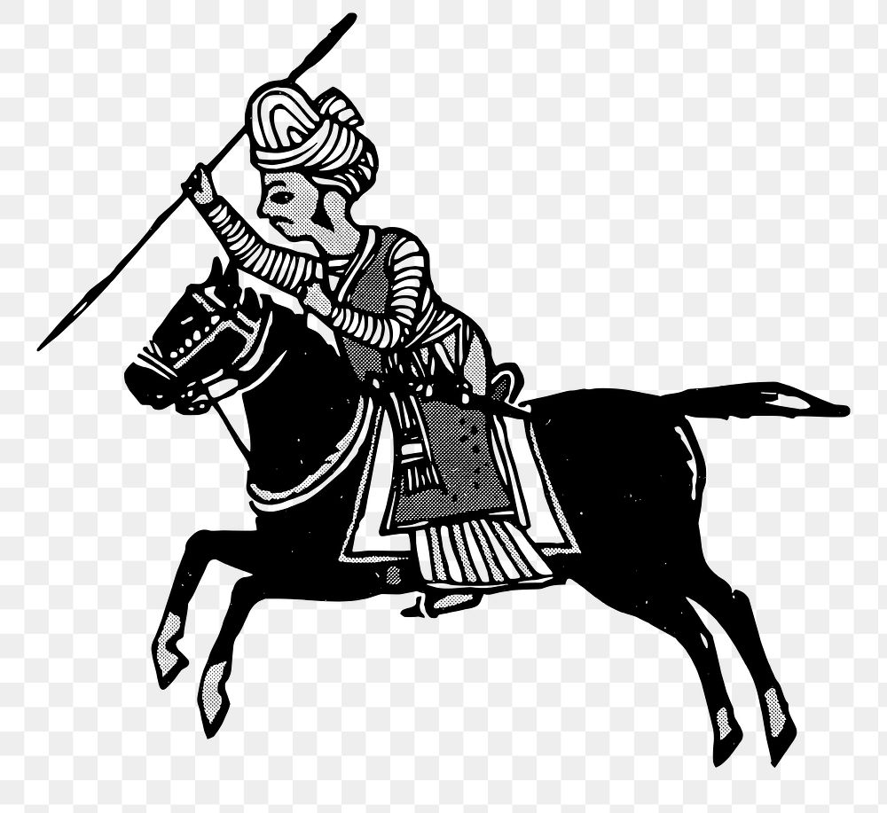 PNG Arabian knight riding horse vintage  illustration, transparent background. Free public domain CC0 image.