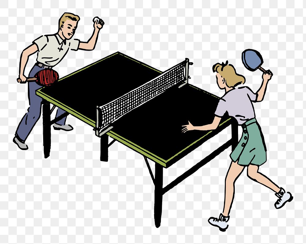 PNG Table tennis ping pong vintage  illustration, transparent background. Free public domain CC0 image.