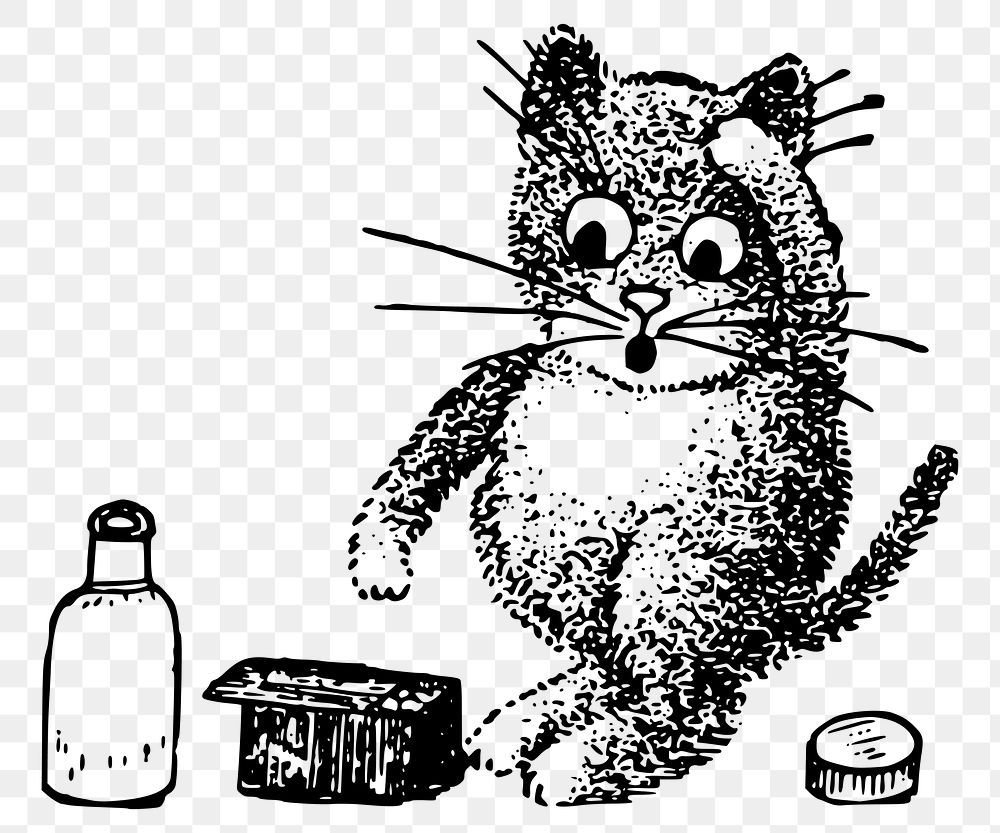 PNG Sick cat vintage  illustration, transparent background. Free public domain CC0 image.