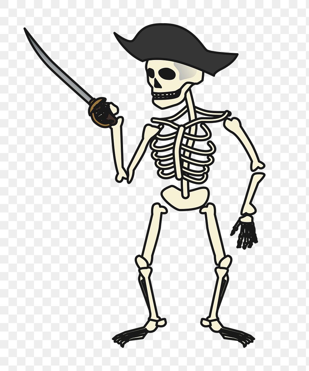 PNG Pirate skeleton png cartoon sticker,  transparent background. Free public domain CC0 image.