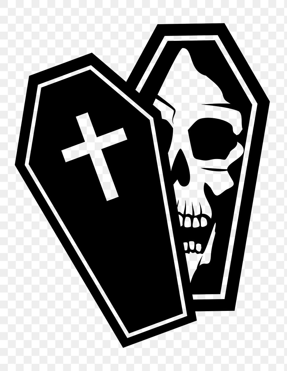 PNG Skull coffin silhouette sticker,  transparent background. Free public domain CC0 image.