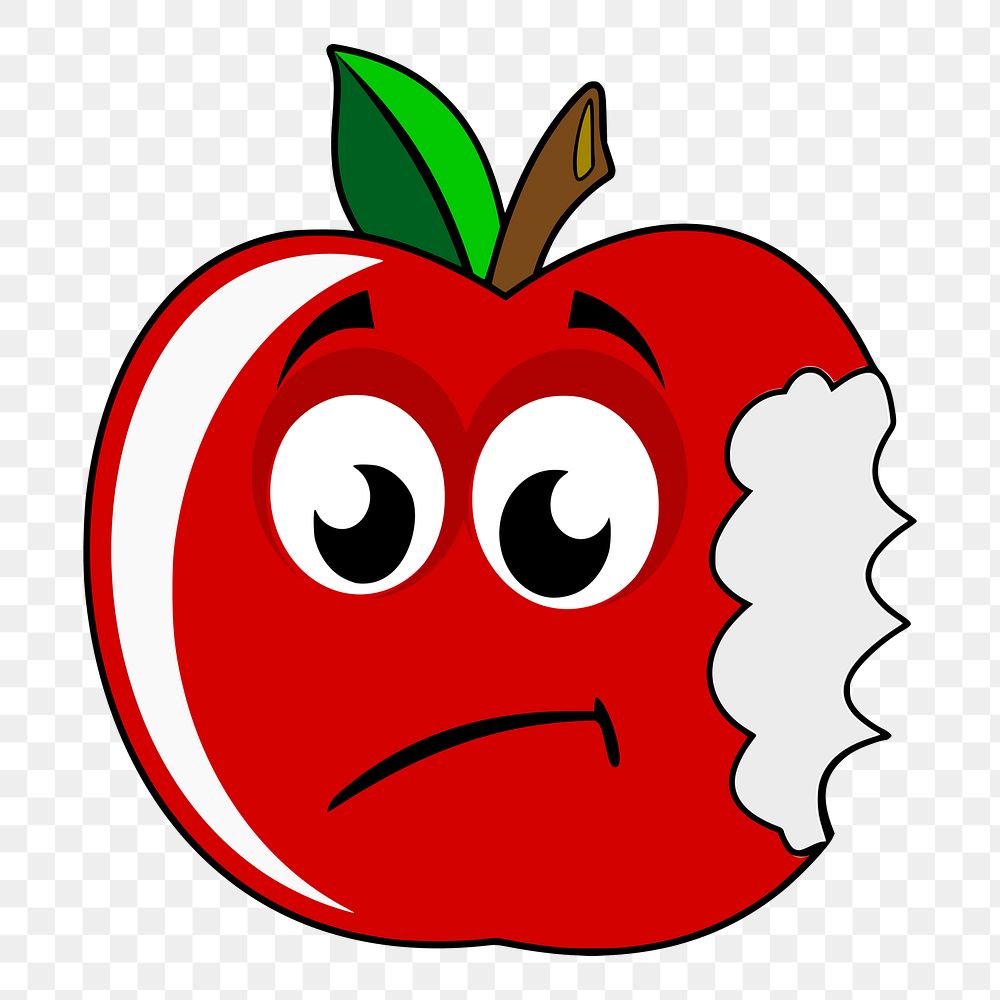 PNG Half bitten red apple cartoon sticker,  transparent background. Free public domain CC0 image.