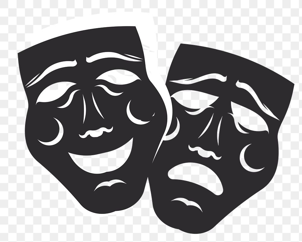 PNG Theater mask silhouette sticker,  transparent background. Free public domain CC0 image.