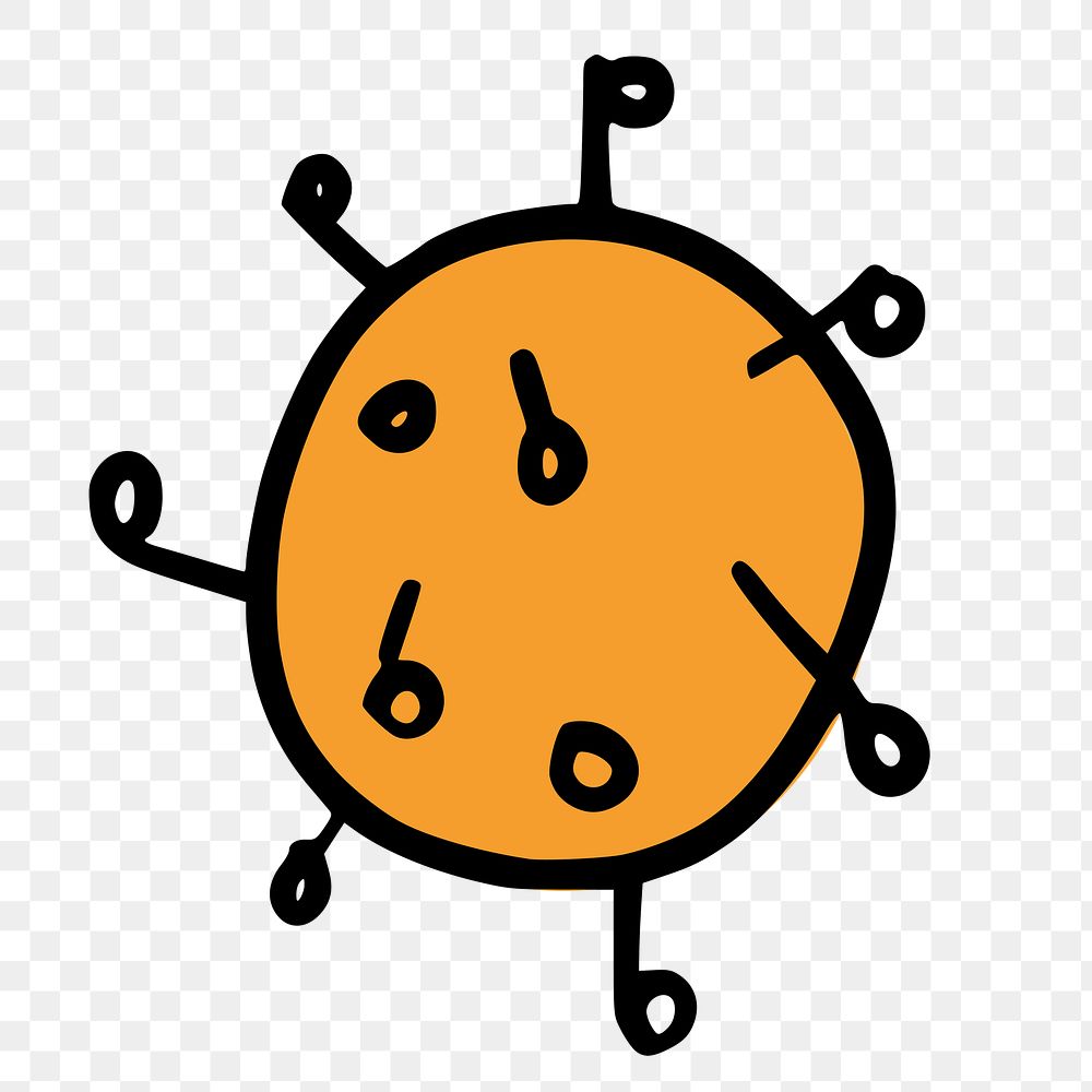 PNG Orange color virus doodle  illustration, transparent background. Free public domain CC0 image.