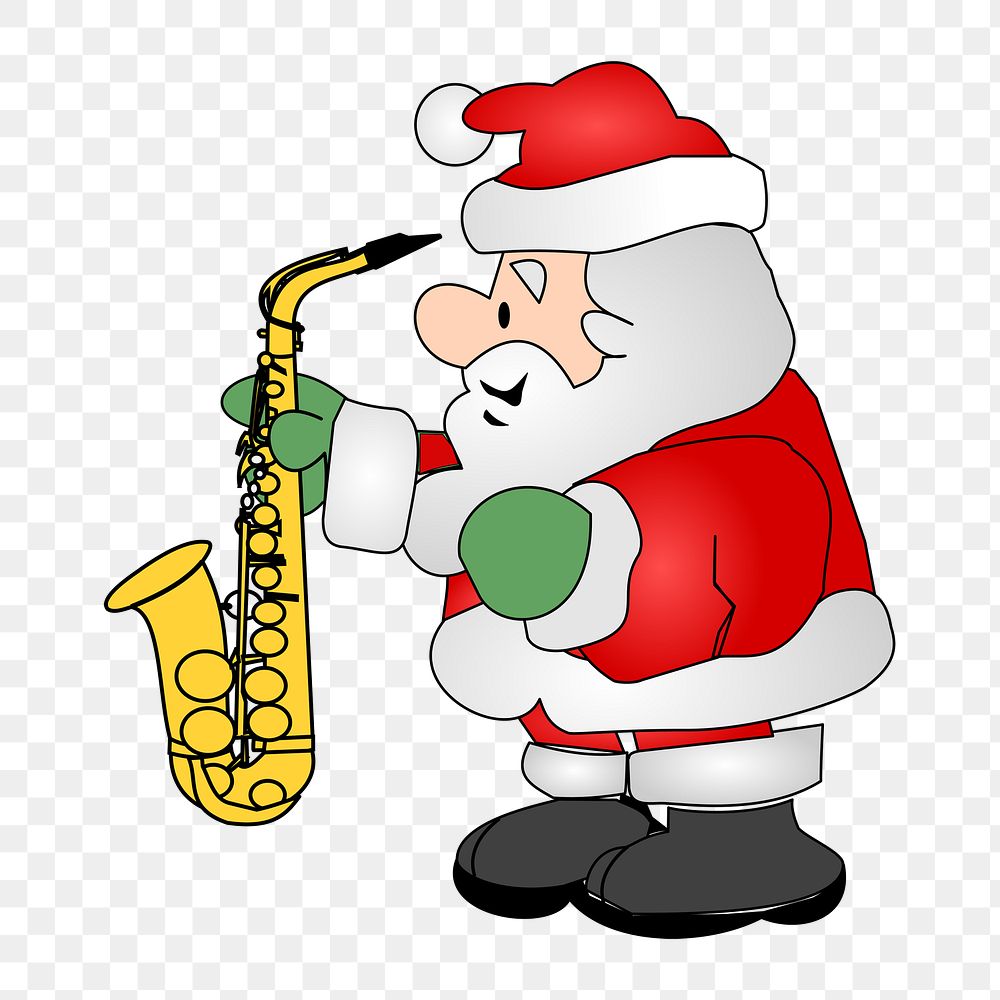 PNG Santa Claus with saxophone cartoon sticker,  transparent background. Free public domain CC0 image.