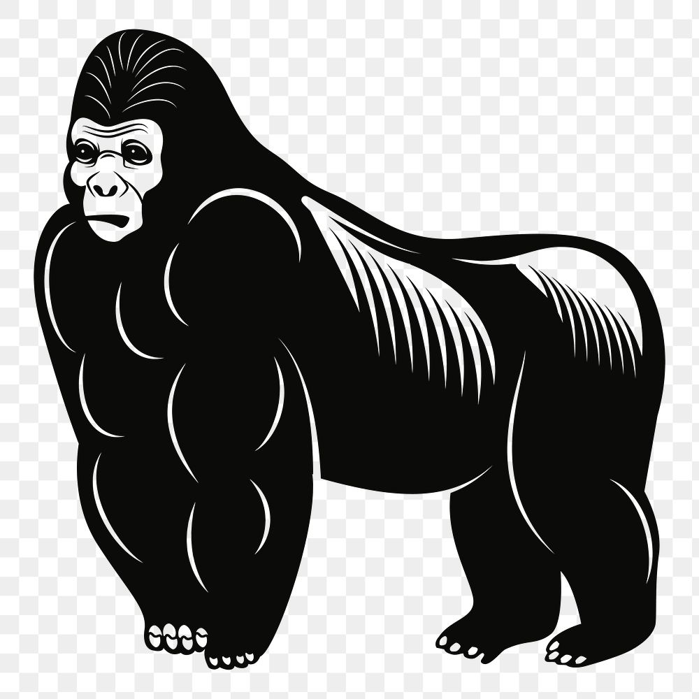PNG Gorilla primate silhouette sticker,  transparent background. Free public domain CC0 image.