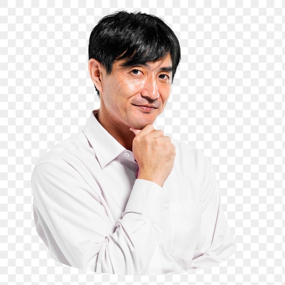 Png middle age Asian man posing, transparent background