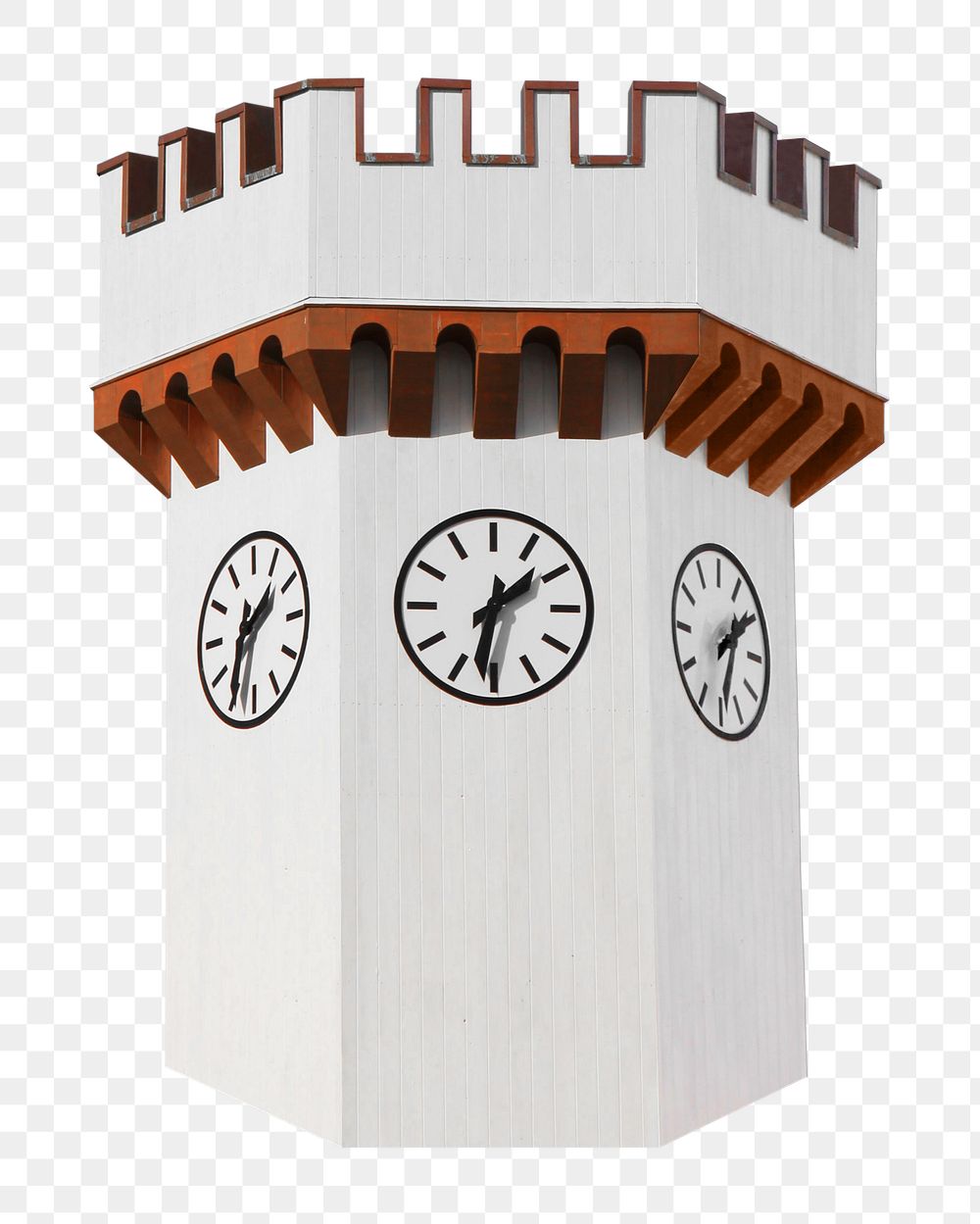 PNG white clock building collage element, transparent background