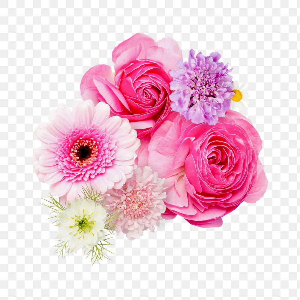 Pink png garden flower arrangement, transparent background