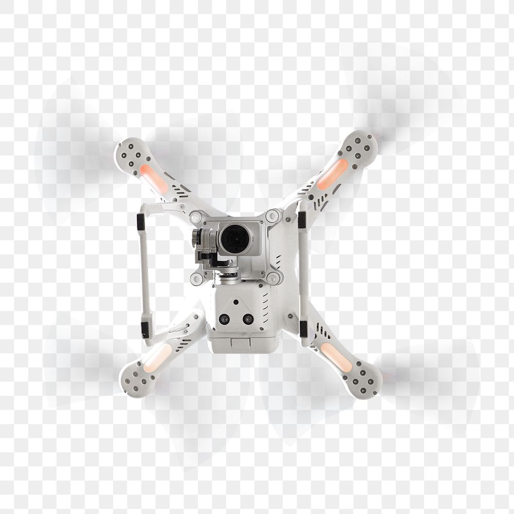 Png flying white drone, transparent background