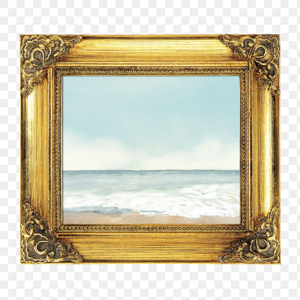 PNG Beach vintage painting, transparent background. Remixed by rawpixel.