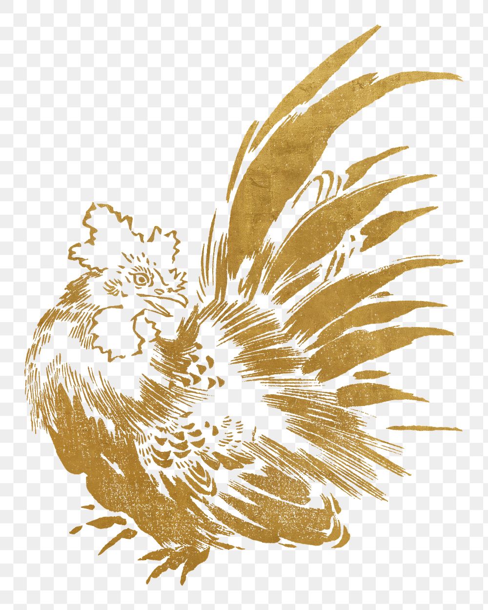 PNG Gold Japanese chicken, animal illustration by Toyeki, transparent background. Remixed by rawpixel.