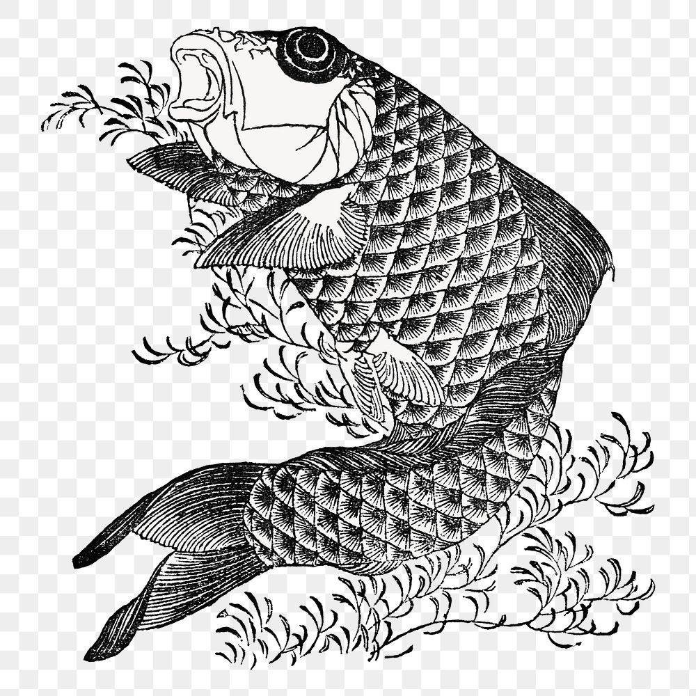 PNG Hokusai's carp fish, Japanese animal illustration, transparent background. Remixed by rawpixel.