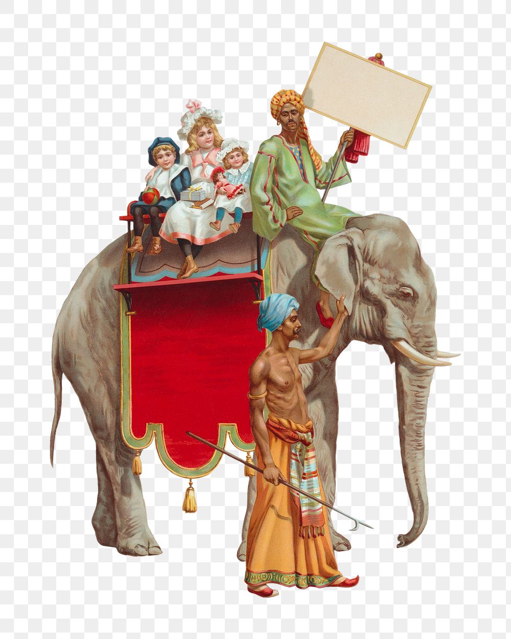 Elephant ride png vintage illustration, transparent background. Remixed by rawpixel. 