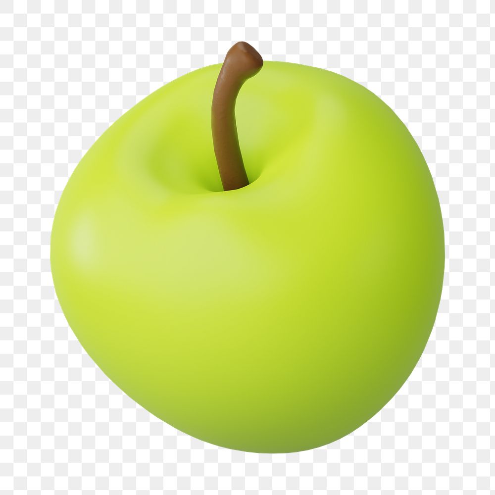 PNG 3D green apple fruit, element illustration, transparent background