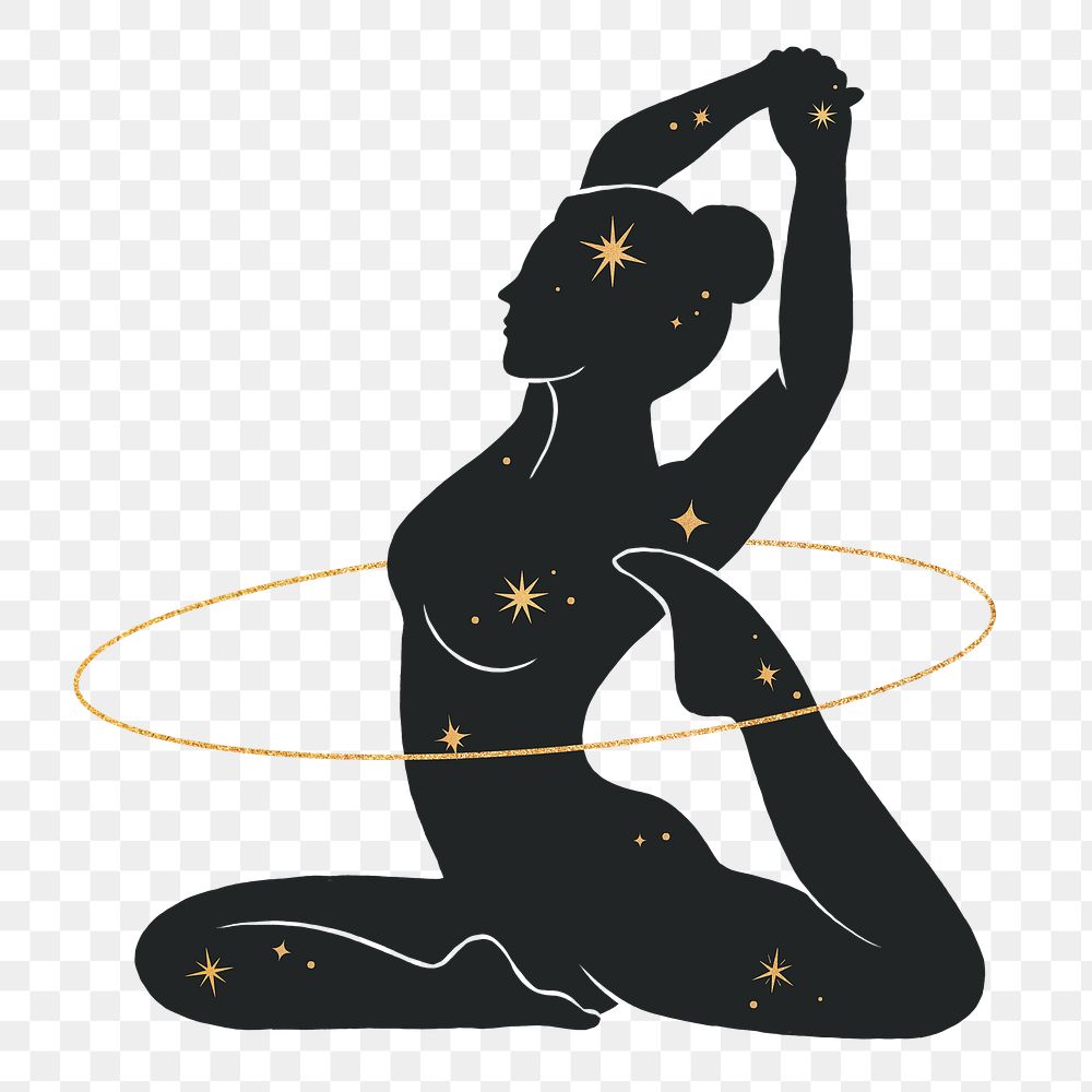 Png woman doing yoga, spiritual remix, transparent background