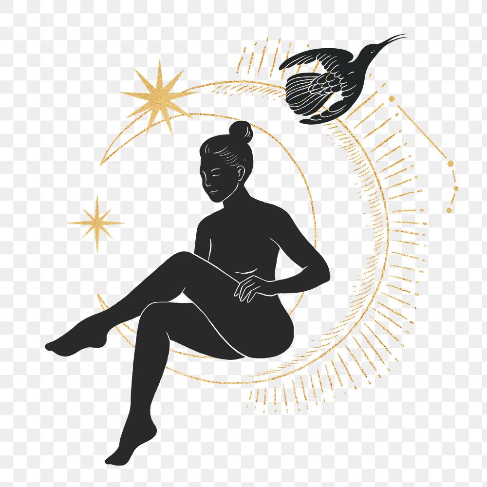 Woman silhouette png moon remix, transparent background