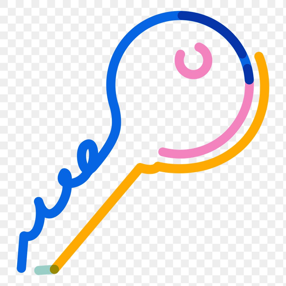 Png key doodle line art, transparent background