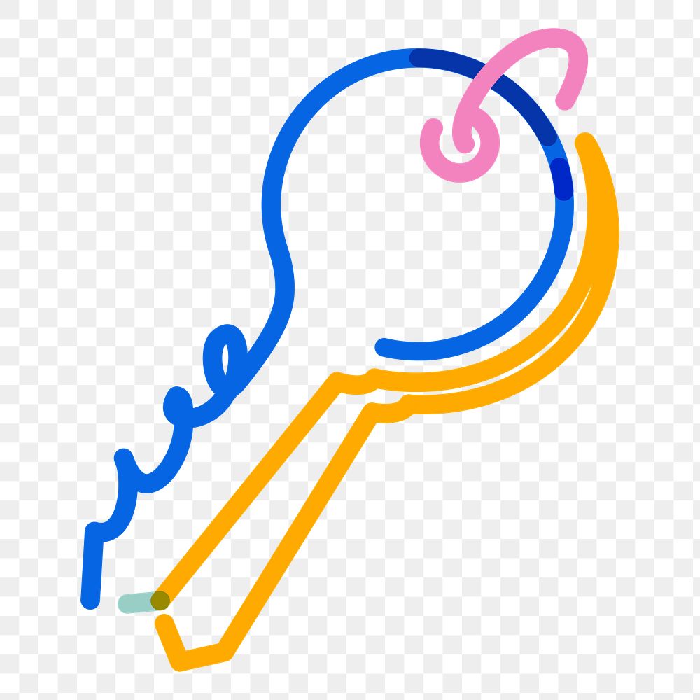 Png key doodle line art, transparent background