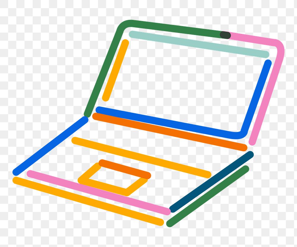 Png laptop doodle line art, transparent background