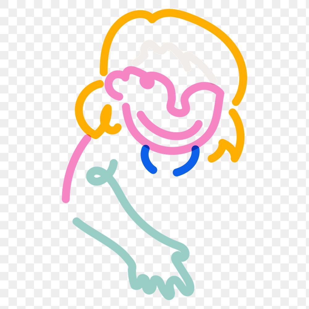 Png girl doodle line art, transparent background