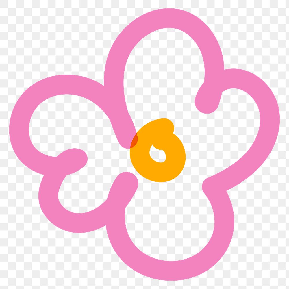 Png pink flower doodle line art, transparent background