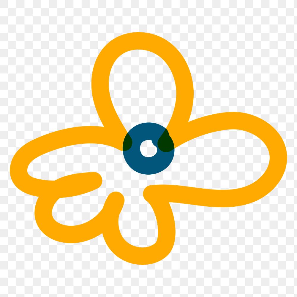 Png yellow flower doodle line art, transparent background