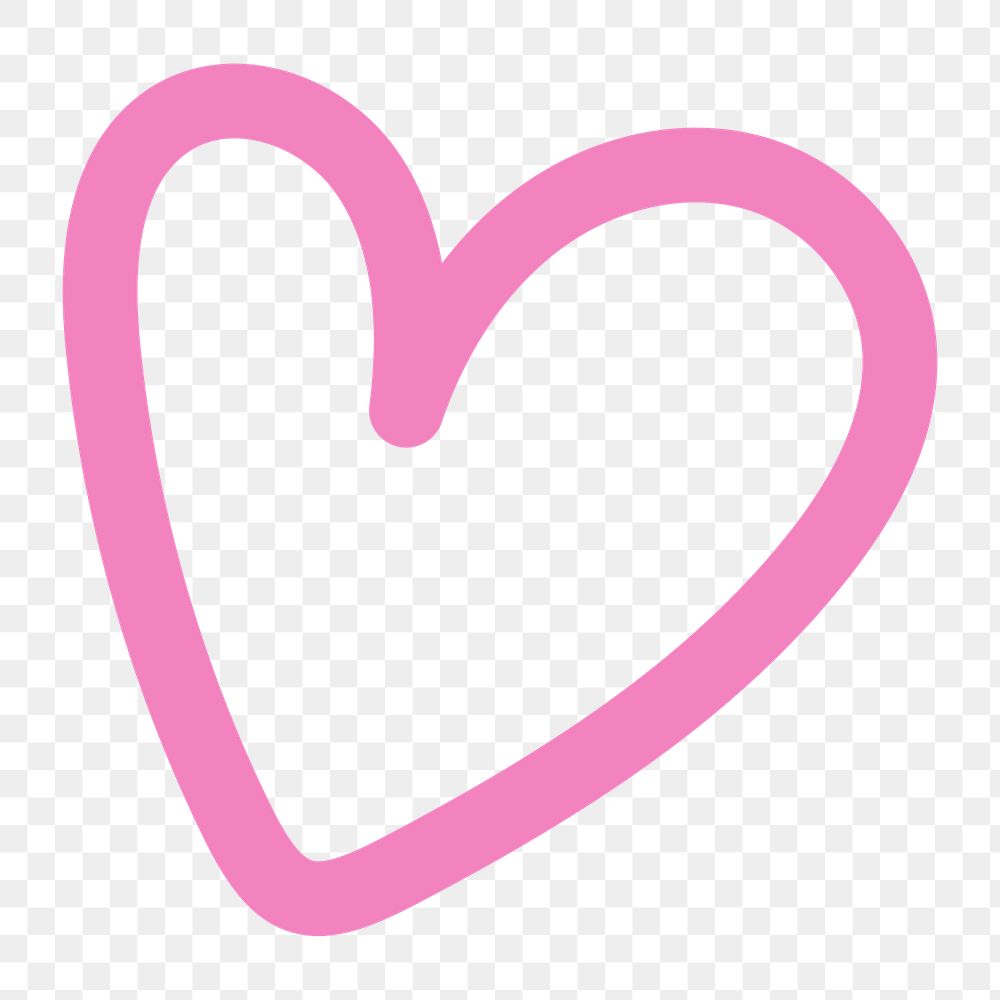 Png pink heart doodle line art, transparent background