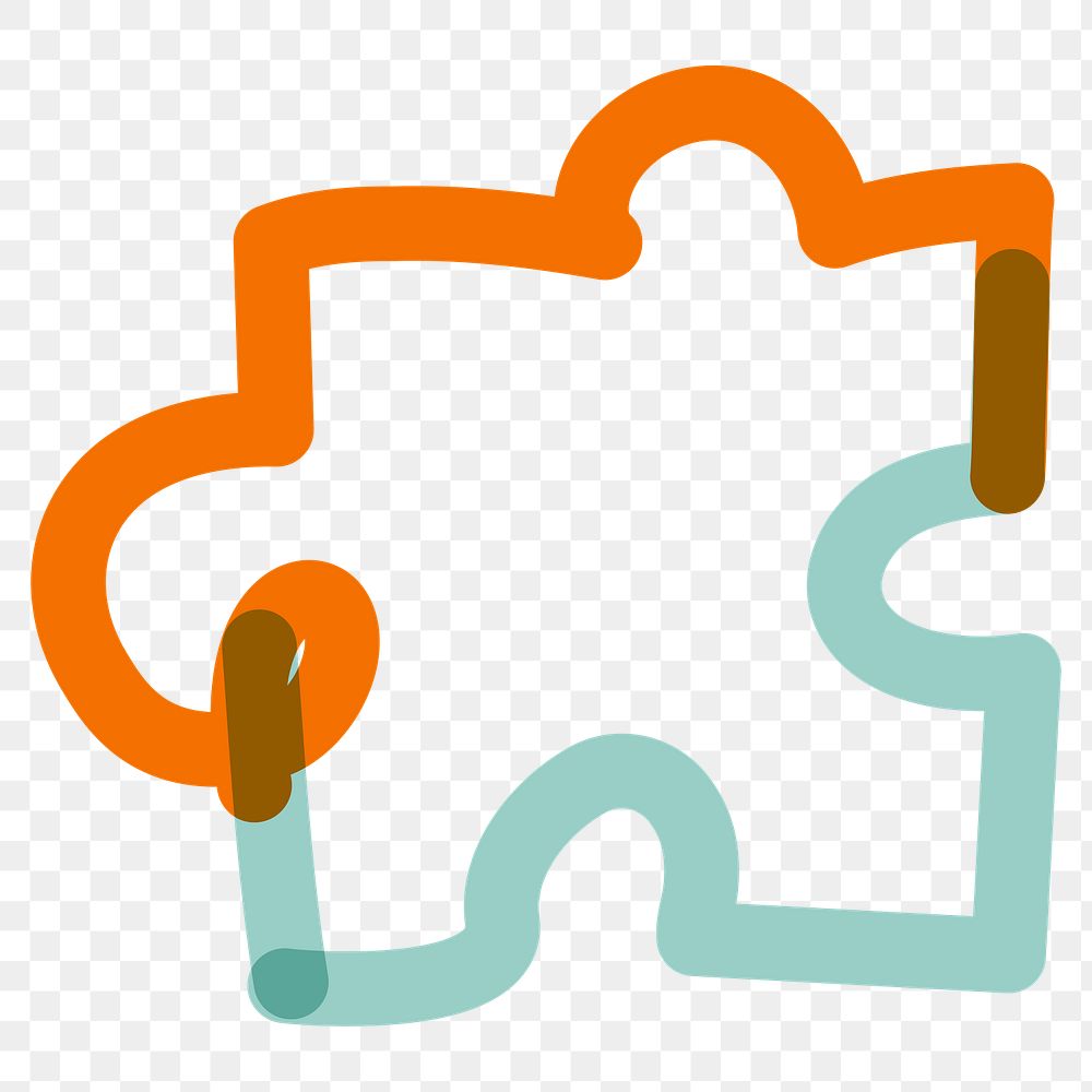 Png puzzle piece doodle line art, transparent background