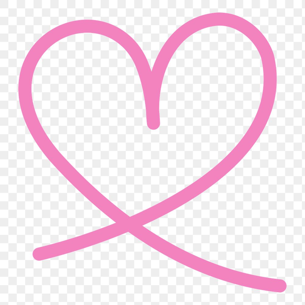 Png pink heart doodle line art, transparent background