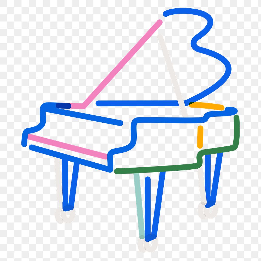 Png piano doodle line art, transparent background