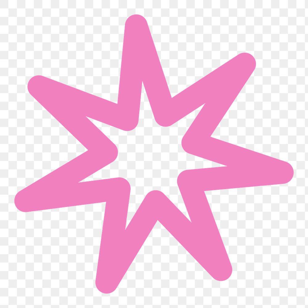 Png pink star symbol doodle line art, transparent background