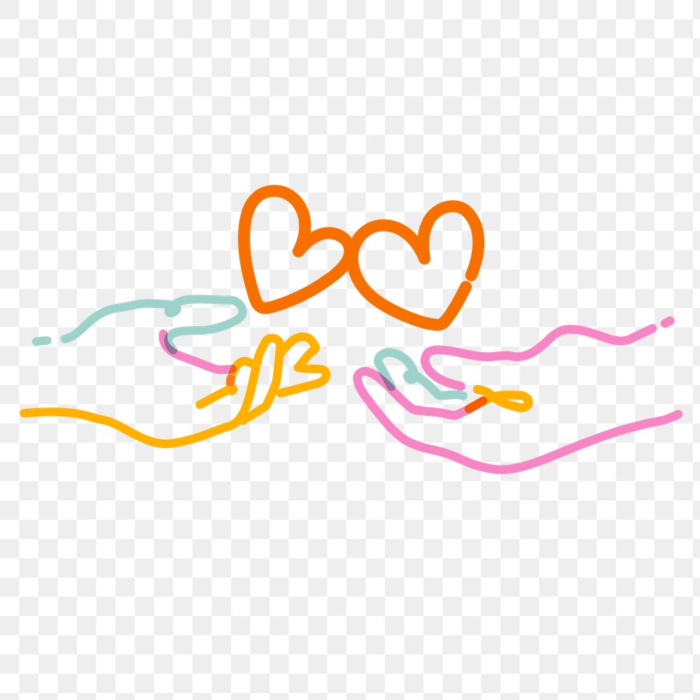 Png love hands doodle line art, transparent background