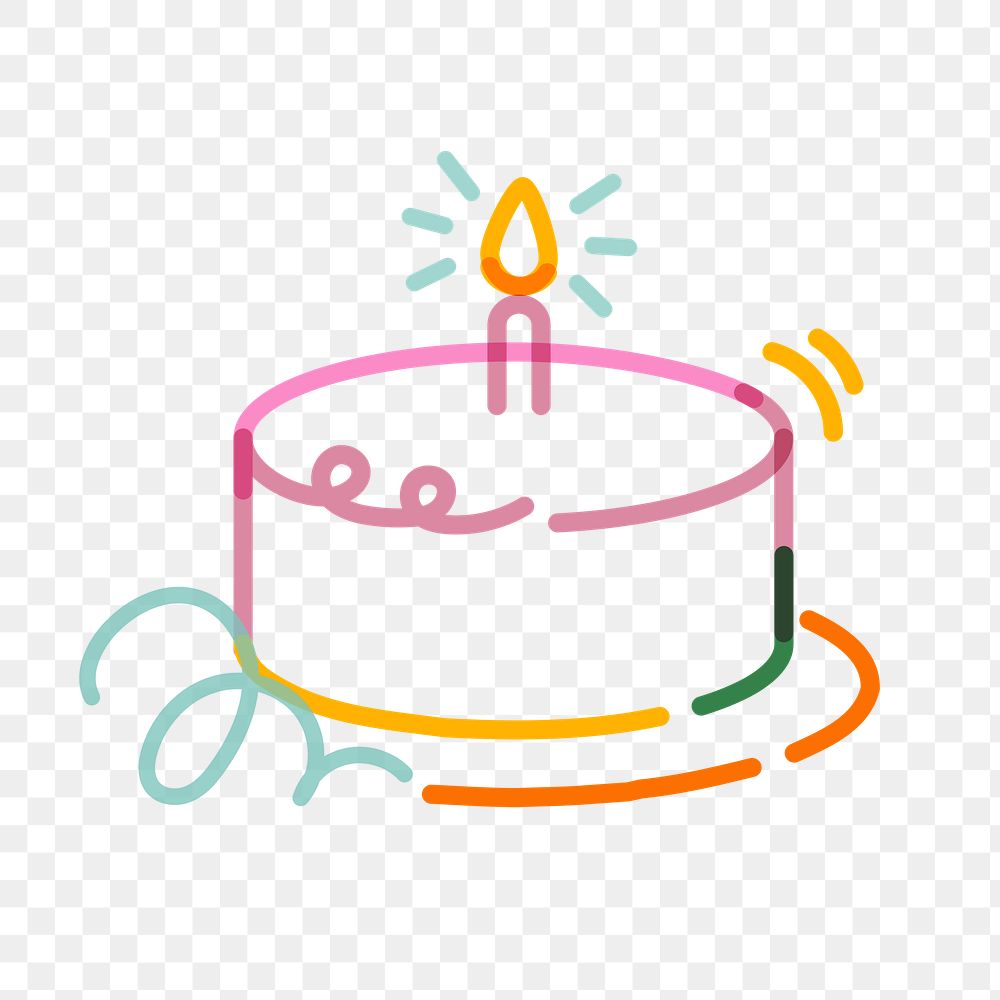 Png birthday cake doodle line art, transparent background