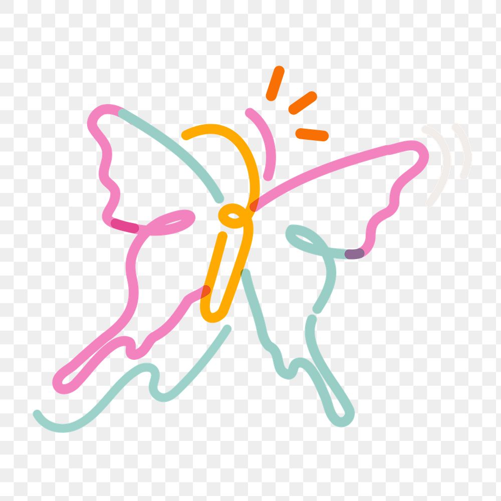 Png butterfly doodle line art, transparent background
