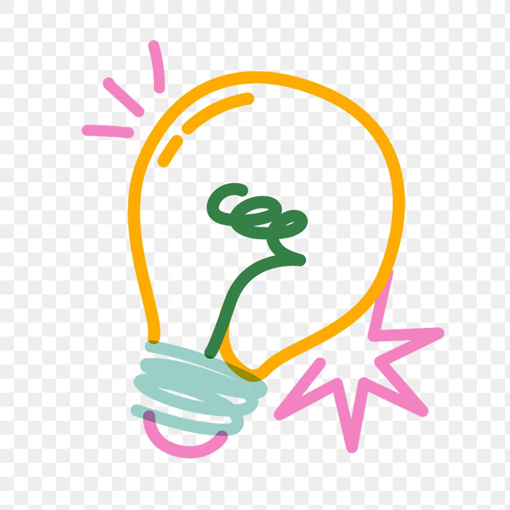 Png light bulb doodle line art, transparent background