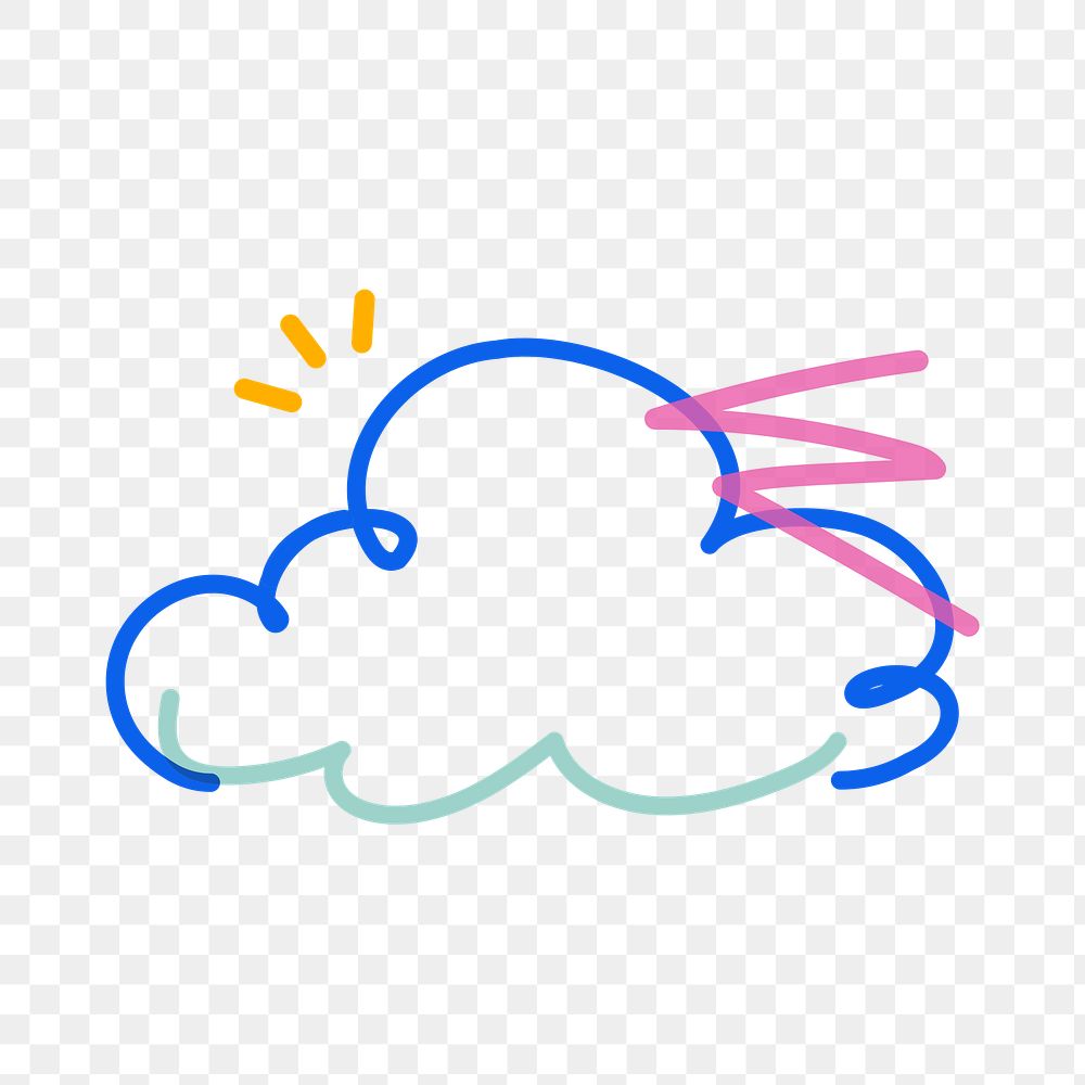 Png colorful cloud doodle line art, transparent background