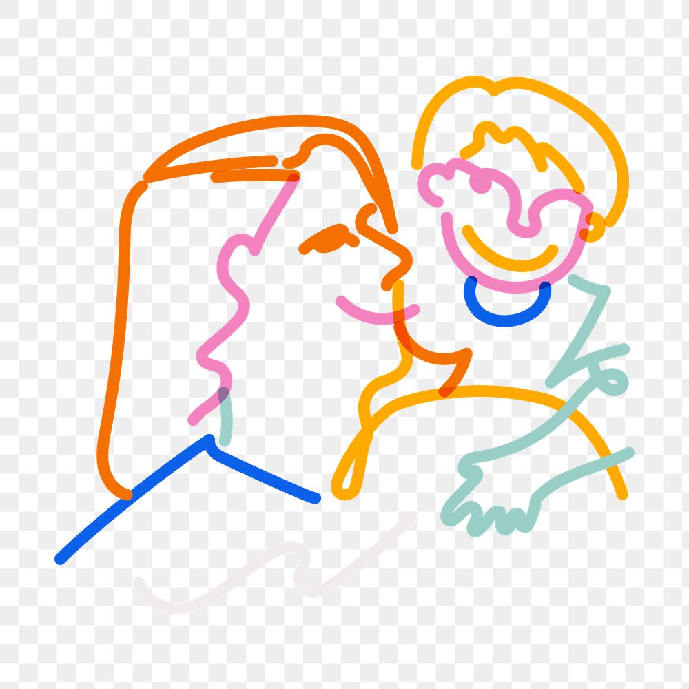 Png mother and son doodle line art, transparent background