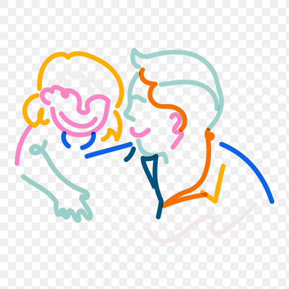Png father and daughter doodle line art, transparent background