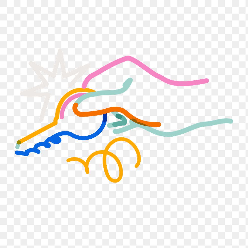 Png hand with key doodle line art, transparent background