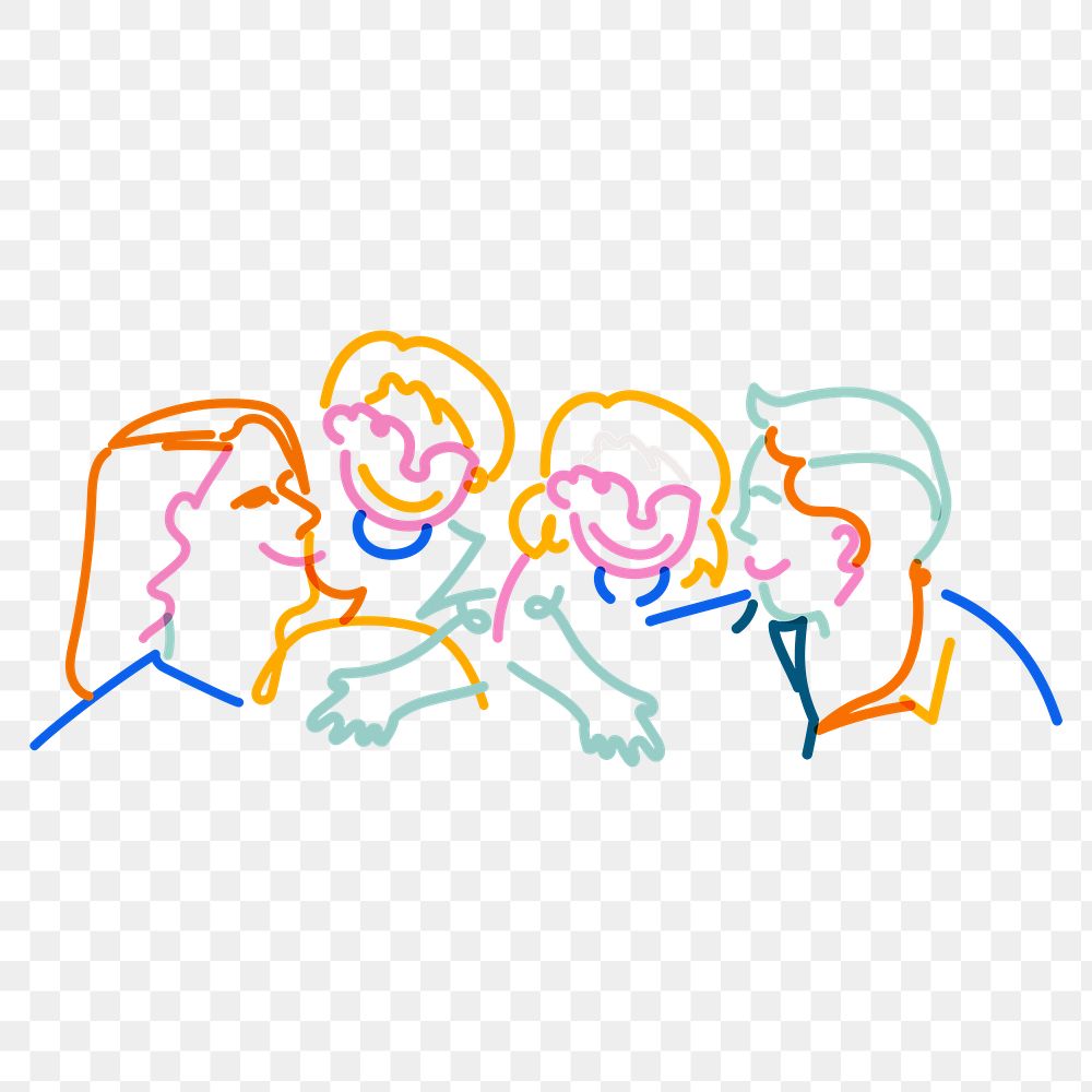 Png happy family doodle line art, transparent background
