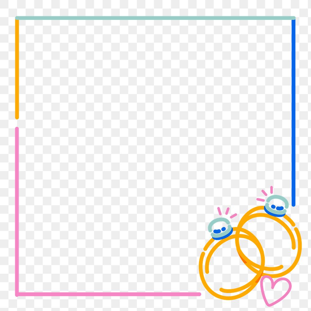 Png wedding doodle line art frame, transparent background